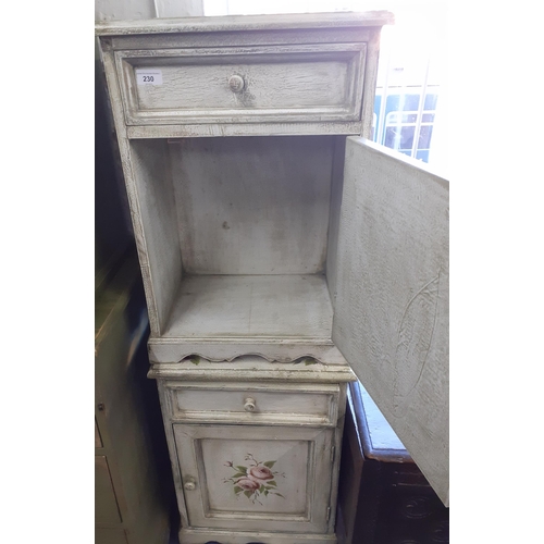 230 - A pair of white painted bedside cabinets in the French style with floral sprays painted on the doors... 