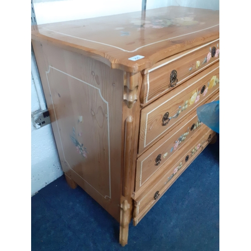 235 - A painted pine chest of four drawers in the French style with painted floral sprays to the drawer fr... 