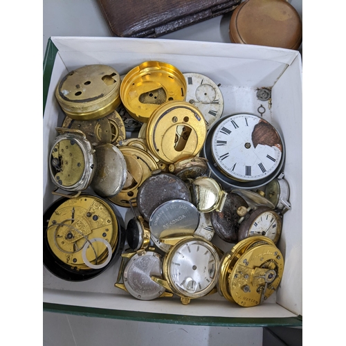 341 - A selection of pocket watch pars, wristwatches and travel clocks to include a late 18th/early 19th c... 