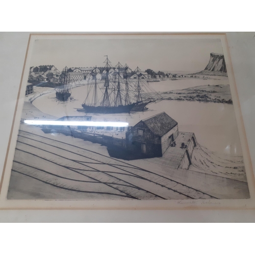 358 - Kenneth Holmes - Harbour scene, an engraving, signed lower right margin together with another engrav... 