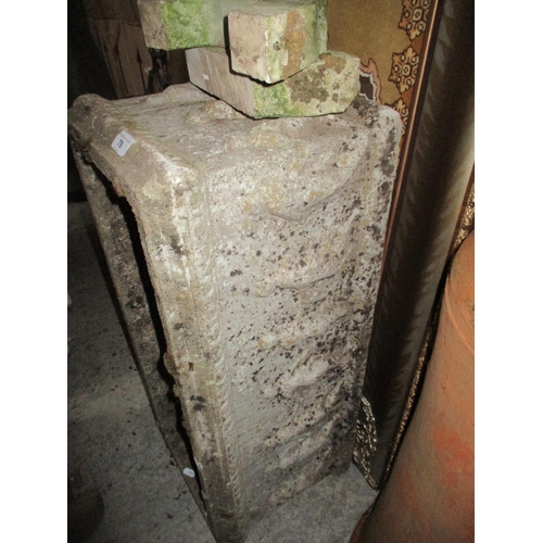 78 - A weathered garden concrete planter on stand decorated with a continuous frieze in relief of dancing... 