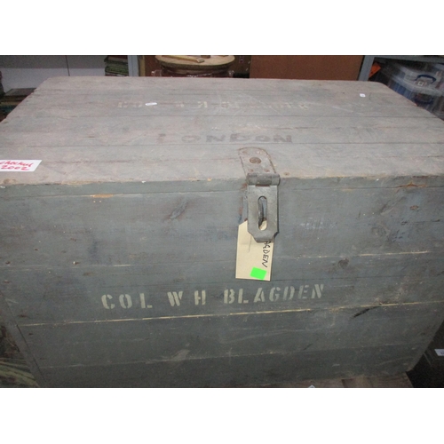 85 - Two vintage travelling chests, one in pine stamped with the name of a Royal Navy serviceman, the oth... 