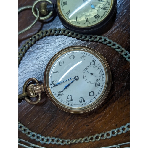 263 - A vintage Dennison gold plated open face pocket watch, together with another French example Location... 