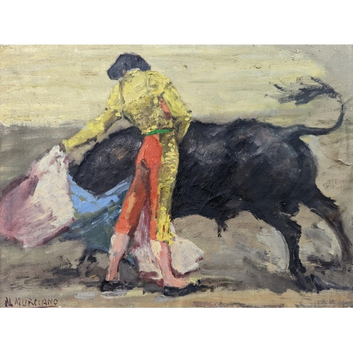 37 - The Spanish School, oil on canvas depicting Bull Fighters, one signed Jose Puente, bottom right and ... 