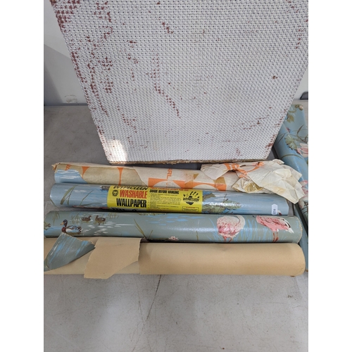 389 - A selection of 1960's vintage rolled wallpaper to include wipe clean washable wall paper Melody Mill... 