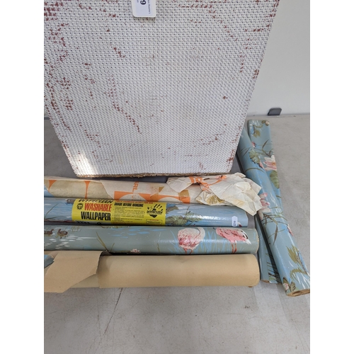 389 - A selection of 1960's vintage rolled wallpaper to include wipe clean washable wall paper Melody Mill... 