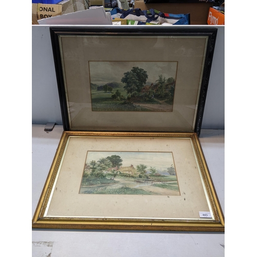 443 - Two late 19th/early 20th century watercolours depicting country landscapes with a cottage, signed to... 