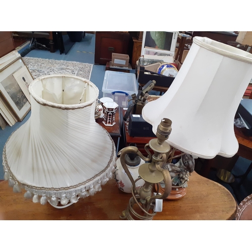 298 - Mixed 20th century table lamps and shades to include a Malling example and an Art Nouveau brass lamp... 