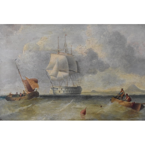 604 - 19th Century Scottish school- maritime scene with ships at sea and fishermen, signed lower left 'B.M... 