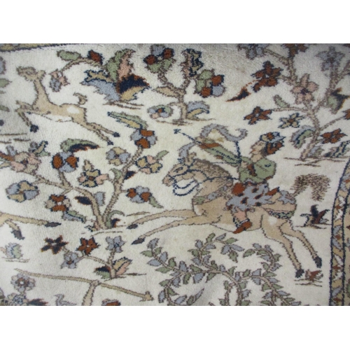 632 - Two rugs: a hand woven rug, probably Iranian, having allover floral design on a white ground, triple... 