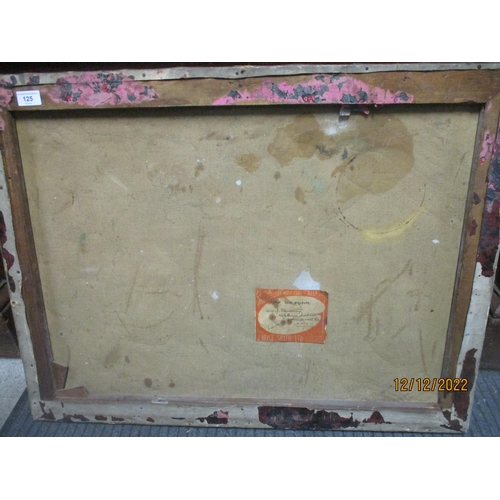 125 - Indistinctly signed - portrait, Proe Eryberg, oil on canvas, initialled and label verso, 63.5 x 84.5... 