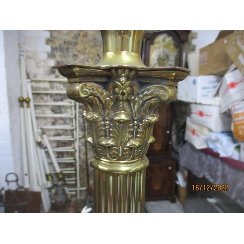 208 - A Victorian gilt brass Corinthian column Duplex oil lamp by Hinks, with cut glass reservoir, and etc... 