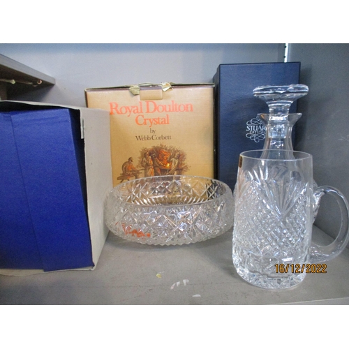 211 - A selection of mixed glassware, many boxed, to include decanters, Stuart Crystal, Dartington coffee ... 