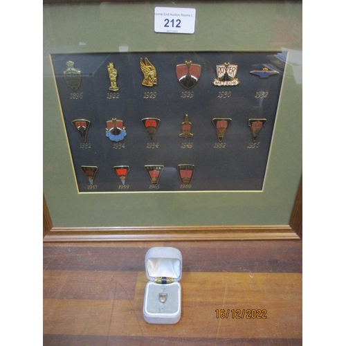 212 - Framed and glazed collection of miniature Rover car badges and a boxed tie pin Location:R2.3