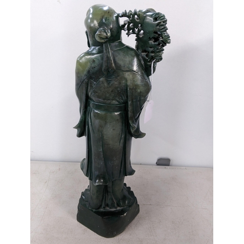 510 - A 20th century Chinese large jade coloured statue of a wise man, 47cm h Location:LAB