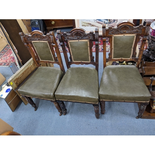 586 - A set of three late 20th century carved wooden framed dining chairs Location: A1B