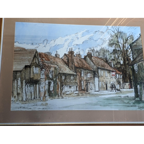 630 - Three pictures to include Sandra Francis watercolour depicting a street scene; John Whale watercolou... 