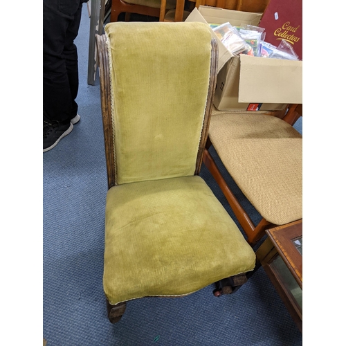 631 - Mixed chairs to include a Victorian mahogany hall chair, 1920's armchair, nursing chair and a Windso... 