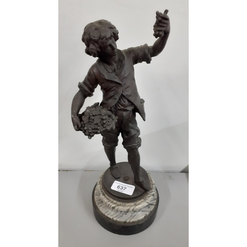 637 - A spelter figure of a young boy holding a basket of grapes on a marble plinth
Location: A3F