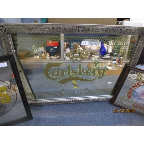 646 - A group of three framed pub wall mirrors to include one advertising Carlsberg 
Location: A2F