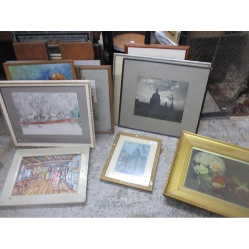 86 - A quantity of framed and unframed oil paintings, watercolours and other pictures to include Barry Pi... 