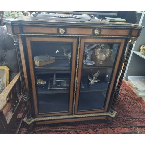 650 - A Victorian twin glazed dwarf cabinet with ormolu and crossbanded decoration 108cm x 103cm Location:... 