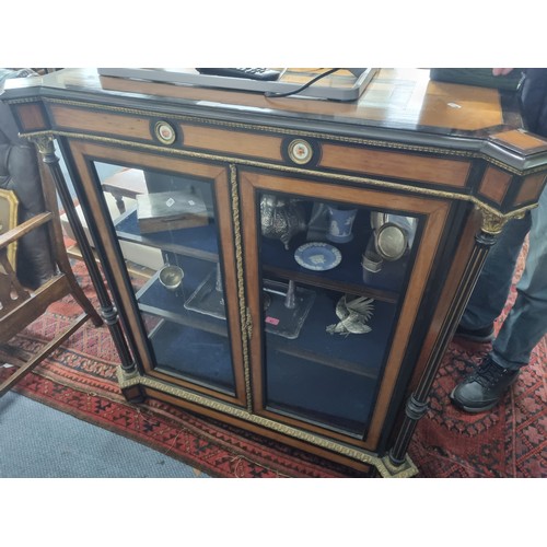 650 - A Victorian twin glazed dwarf cabinet with ormolu and crossbanded decoration 108cm x 103cm Location:... 