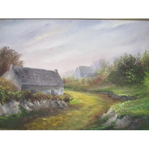 84 - F Merkens - Old Chelmsford/Widecombe in the Moor - landscape with cottages, oil on board, signed low... 