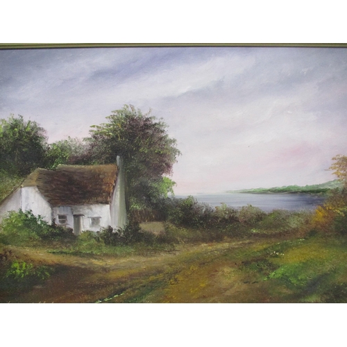 84 - F Merkens - Old Chelmsford/Widecombe in the Moor - landscape with cottages, oil on board, signed low... 