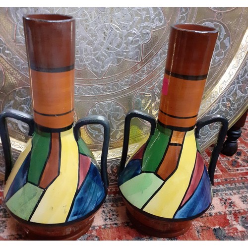 88 - A pair of Royal Torquay Jazz pattern twin-handled vases A/F. Condition: chip to one rim Location: 1.... 