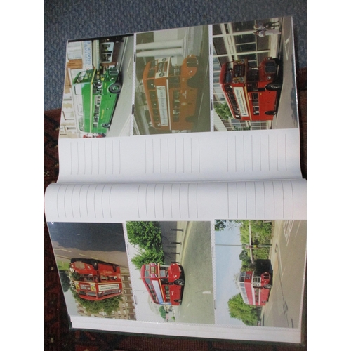 116 - Five albums containing photographs of London Buses, Trains, and Aircraft, postcards of the Royal Fam... 