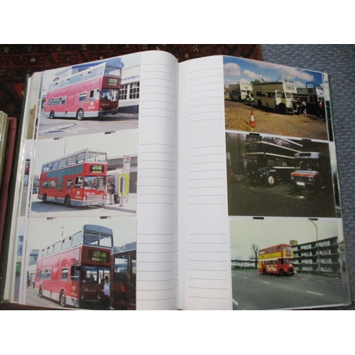 116 - Five albums containing photographs of London Buses, Trains, and Aircraft, postcards of the Royal Fam... 