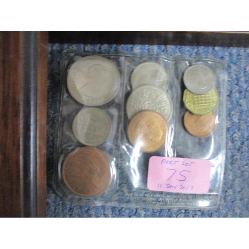 75 - A group of framed and glazed displays of British coins, banknotes, and stamps to include Ancient to ... 