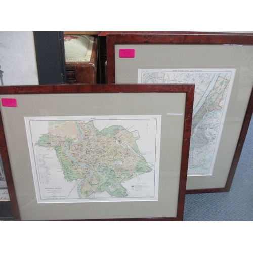 77 - A group of framed and glazed maps to include those of London, Rome, New York city and vicinity Locat... 