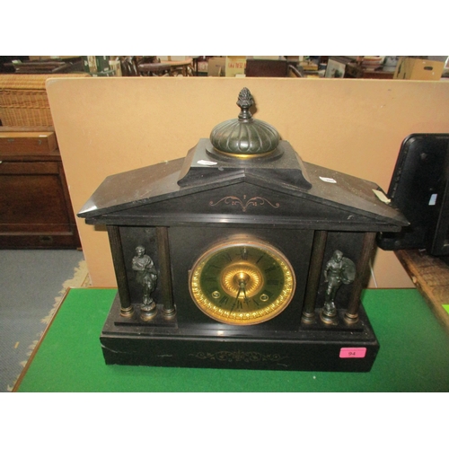 94 - An Ansonia Clock Company, American slate cased mantel clock, 11cm gilt Roman dial with twin winding ... 