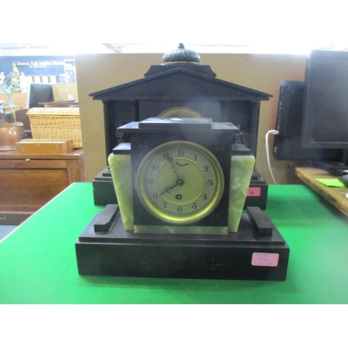 94 - An Ansonia Clock Company, American slate cased mantel clock, 11cm gilt Roman dial with twin winding ... 