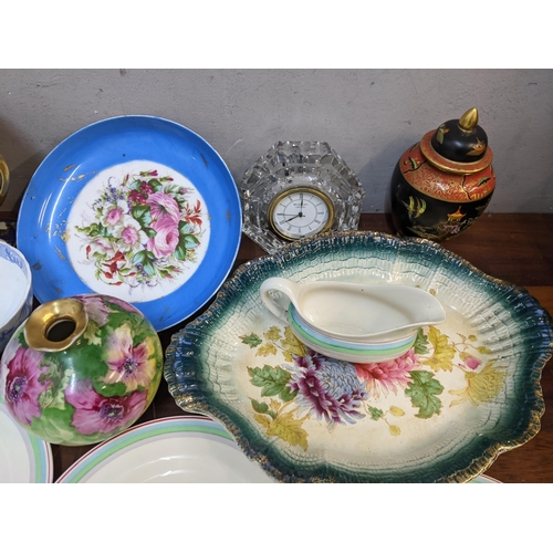 140 - A mixed lot to include a Sevres style bowl, Osler twin handled vase, Waterford crystal clock, Carton... 