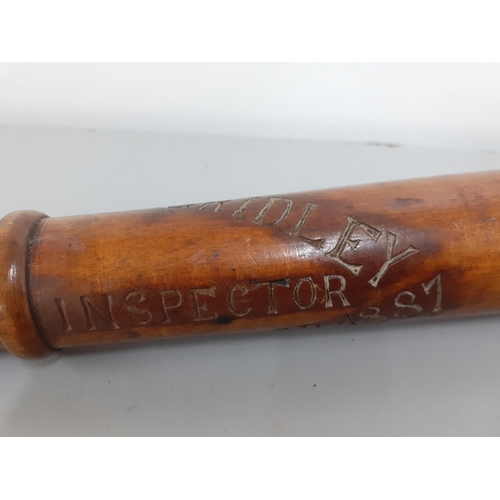 17 - A Victorian police truncheon engraved Inspector C.O. Grindley M. Division, November 1887, with leath... 