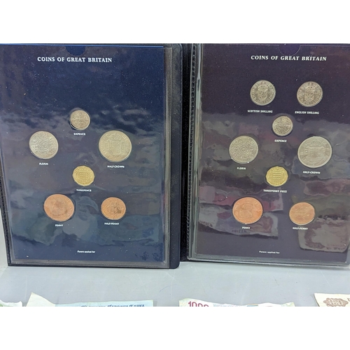 171 - Mixed coins and banknotes to include an album of late 20th century British coinage, GB con sets, and... 