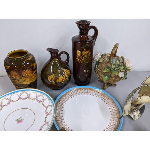 158 - A mixed lot to include Doulton jars, 19th century painted cups and saucers, horn ornaments and other... 