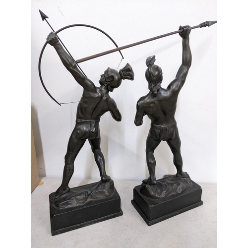 6 - Two late 19th/early 20th century spelter figures of classical athletes to include one with a bow and... 