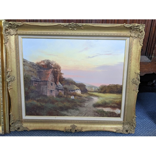 36 - R Telford - two oil on canvas both depicting country village scenes, 49.5cm x 40cm, framed
Location:... 