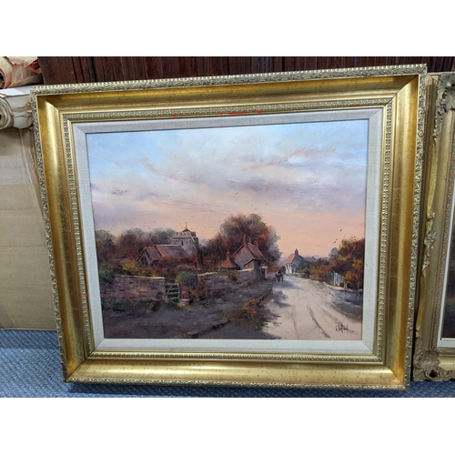 36 - R Telford - two oil on canvas both depicting country village scenes, 49.5cm x 40cm, framed
Location:... 