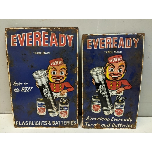 272 - Two late 20th century 'Eveready' enamelled advertising signs, larger one 46cm, h x 30.5cm w, the oth... 