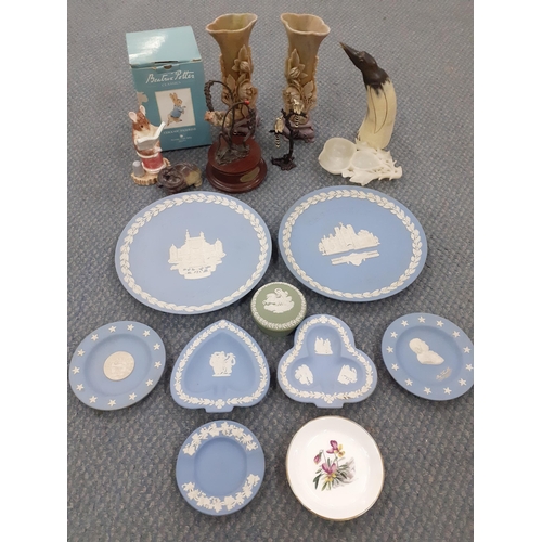 273 - A mixed lot to include Wedgewood Jasperware ornaments, a Border Fine Arts Beatrix Potter model 'Tayl... 