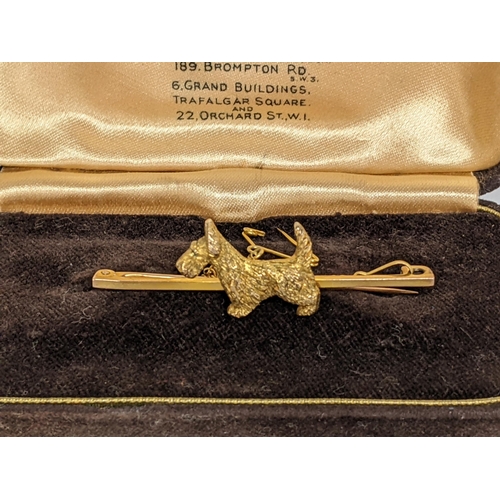 100 - A 9ct gold brooch set with a Scottie dog, 3.3g
Location: CAB3