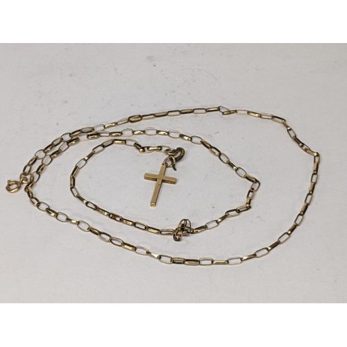 119 - A 9ct gold cross on a 9ct gold necklace and gold plated clasp, 4.5g
Location: CAB5