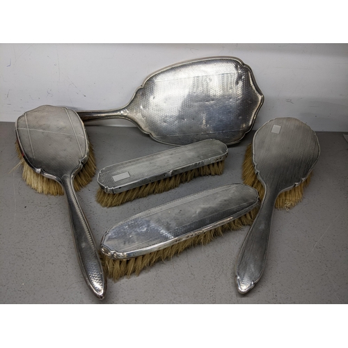 120 - An early 20th century silver five-piece dressing table set Location: TABLE