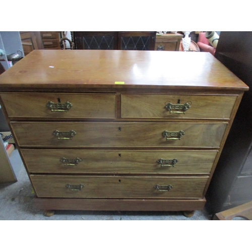 140 - A Victorian walnut flat fronted chest of two short and three long drawers, replacement brass handles... 