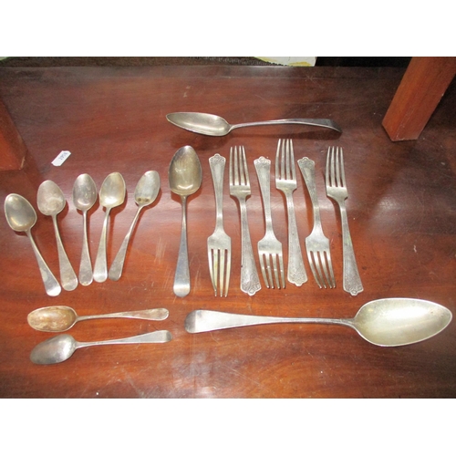 161 - Silver flatware to include a set of six Chinese forks, a mixed Georgian spoons of various dates and ... 